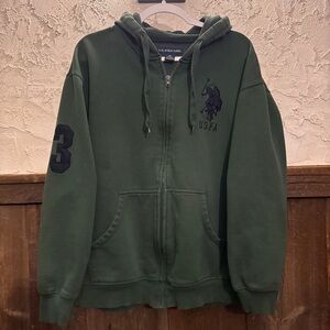 Vintage US Polo Assn Green Zip-Up Hoodie